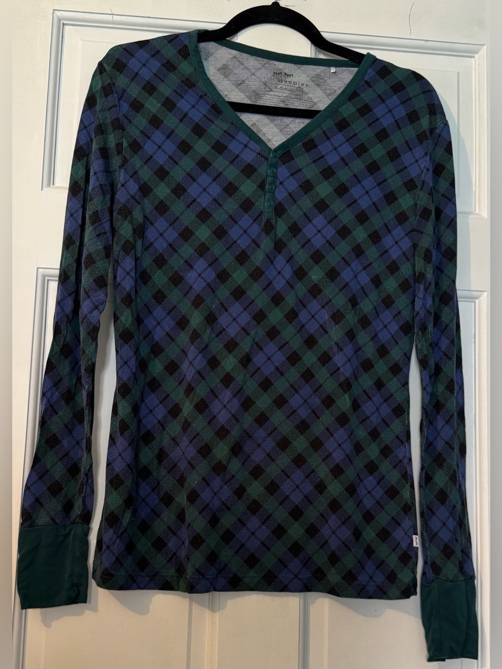 Little Sleepies Long-Sleeve Blue & Green Henley Pajama Top